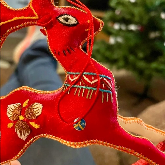 Rocking Reindeer • Vintage • Red • Christmas • Embroidery • Sequins• 7 Ornaments - Picture 5 of 14